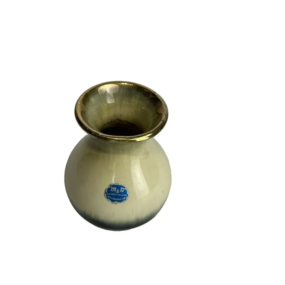 m&r west Germany art pottery vase 8010 Small 4 In. Metallic Gold Drip Graze